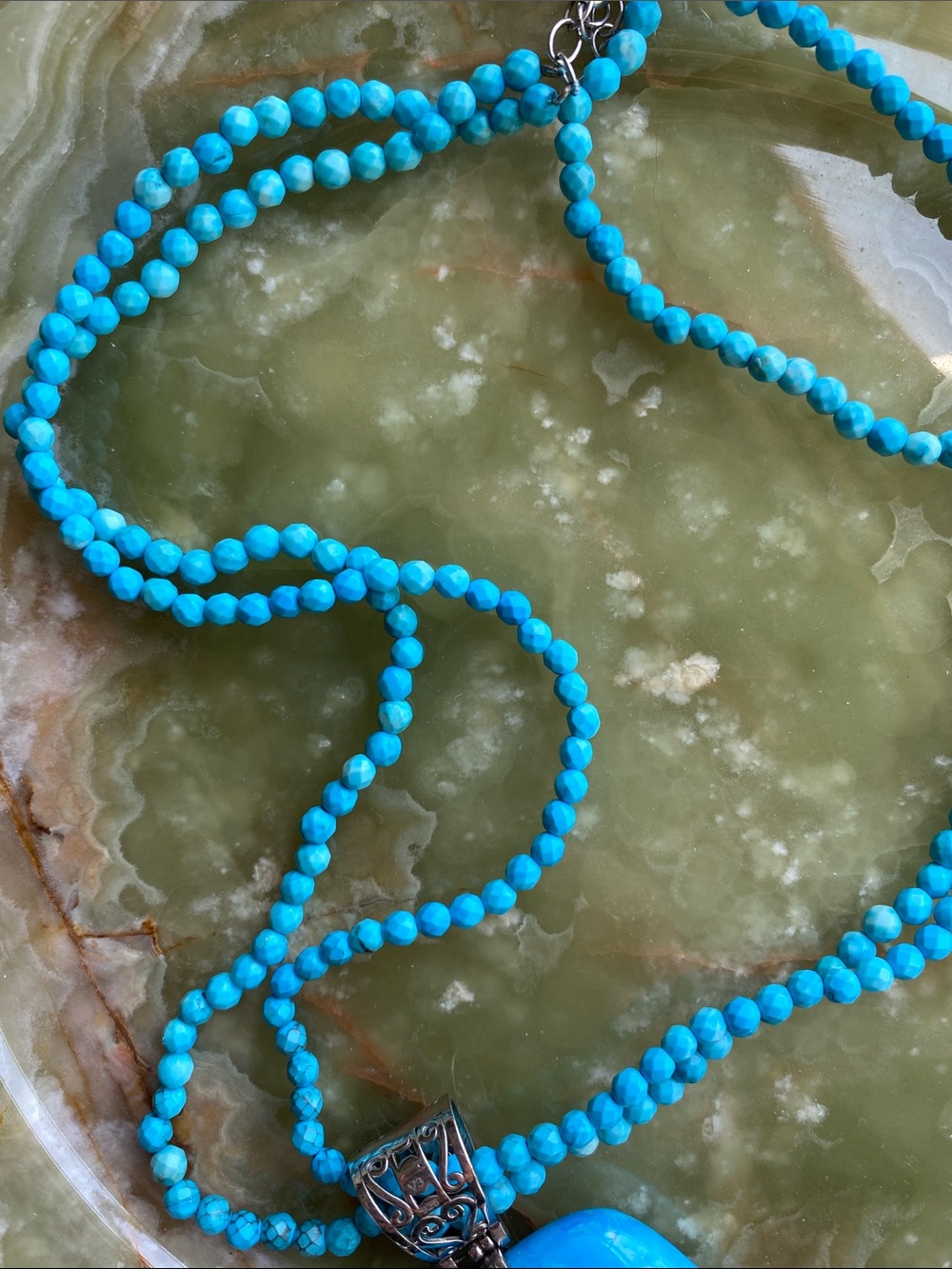 Turquoise Bead Necklace with Pendant - Picture 3 of 5